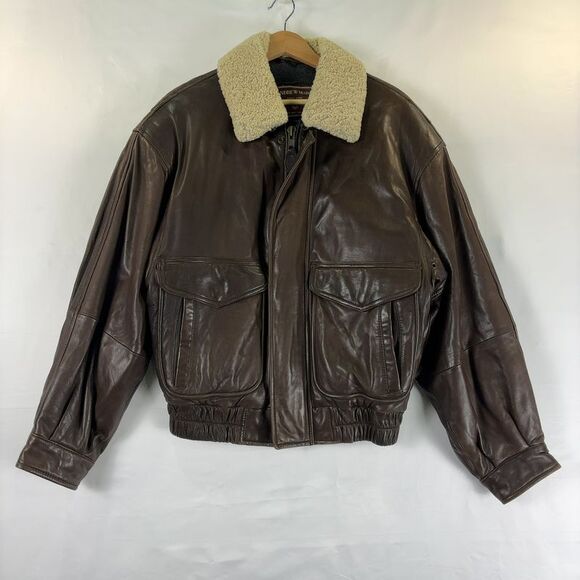Avirex Leather Bomber Jacket with Shearling Collar